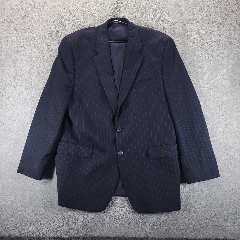 Lauren Ralph Lauren Suit Jacket Mens 44R Blue Pinstripe Wool 2 Button Wedding